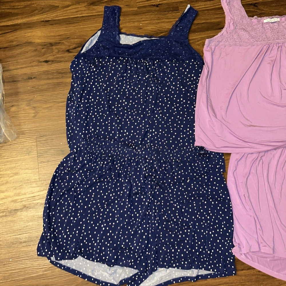 Dreams Co Summer Womens Pajama Set 1X 22 / 24 Blue Tank Shorts Embroidered Lace - Picture 2 of 9